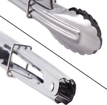 6Pcs 7-Inch Mini Stainless Steel Food Tongs with Silding Rings, Small Clam Shell Service Tongs for Serving Appetizers, Desserts, Salads, Barbecue and Cooking (Silver)