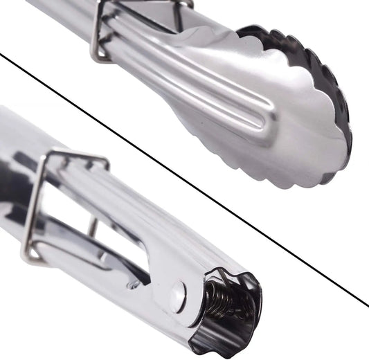 6Pcs 7-Inch Mini Stainless Steel Food Tongs with Silding Rings, Small Clam Shell Service Tongs for Serving Appetizers, Desserts, Salads, Barbecue and Cooking (Silver)