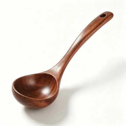 2-Pack Wooden Soup Ladle — Solid Wood Cooking Scoop, Non-Stick Heat-Resistant Kitchen Spoon for Soup & Serving