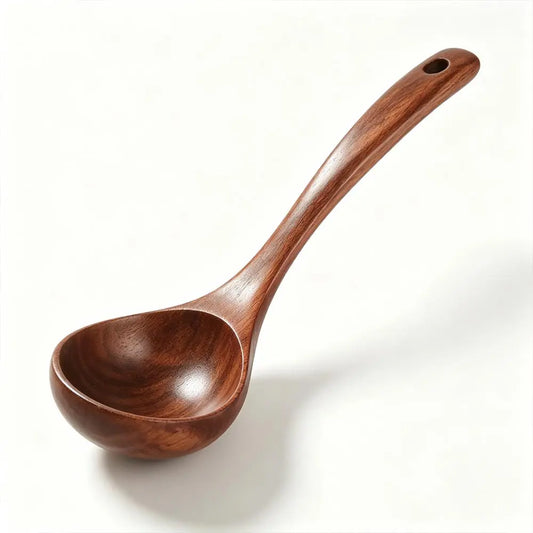 2-Pack Wooden Soup Ladle — Solid Wood Cooking Scoop, Non-Stick Heat-Resistant Kitchen Spoon for Soup & Serving
