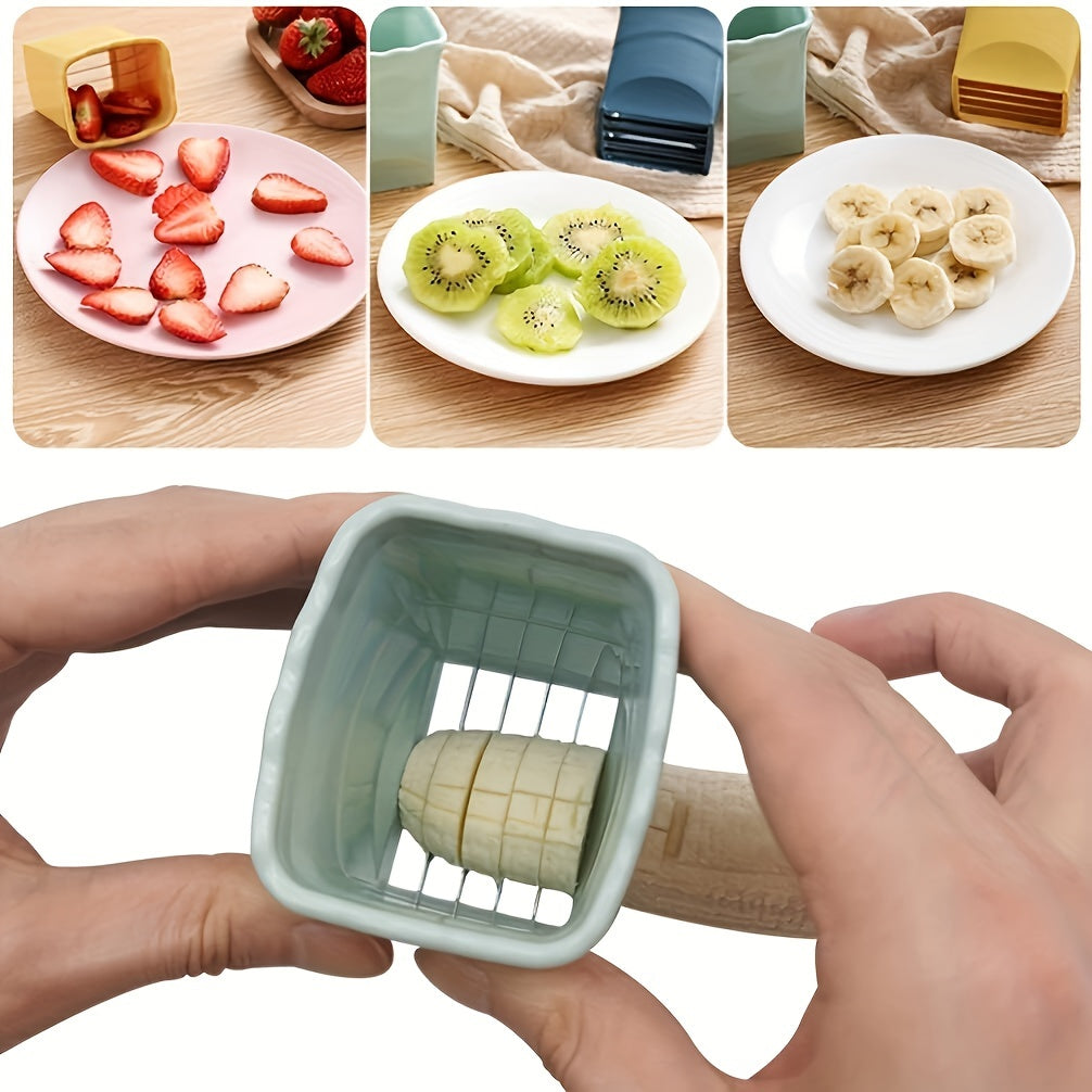 Strawberry Slicer Outdoor Camping Travel Fruit and Vegetable Fruit Platter Slicer Strawberry Banana Press Stainless Steel Fruit Cutter Fashion Creative Gadget Press Type Fruit and Vegetable Slicer Magic Tool Creative Multi-purpose Practical Gadget