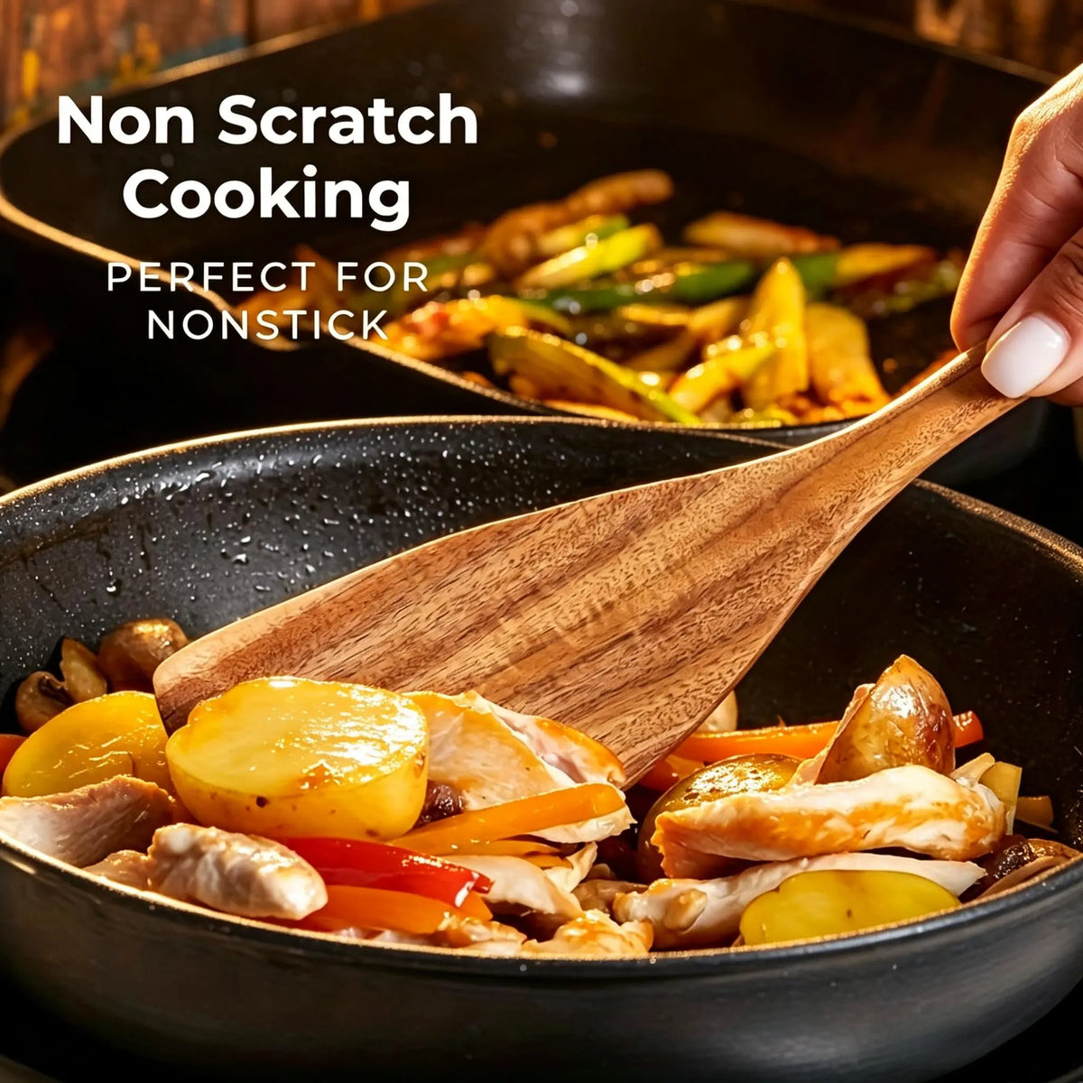 10-Piece Premium Acacia Wood Kitchen Utensils Set, Heat-Resistant Non-Scratch Smooth Spoons, Spatulas & Tongs, Safe for Non-Stick Cookware, Easy-to-Clean Durable Kitchen Gadgets (Mani or Small-Leaf Acacia Wood Options)