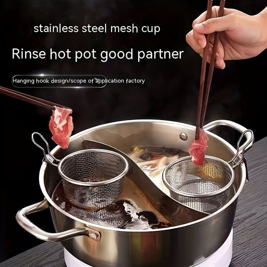 1pc/2pcs Stainless Steel Hot Pot Mesh Skimmer Hanging Wall Filter Basket Commercial Noodle Cooking Soup Noodle Spicy Hot Pot Skimmer