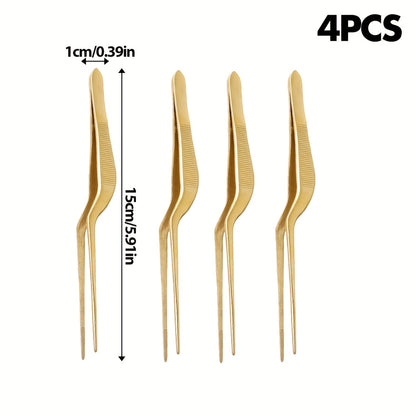 1pc/4pcs Baking Cake Plating Tweezers Decorating Tool, 430 Stainless Steel Molecular Gastronomy Stainless Steel Tool, Chef's Plating Cooking Tongs