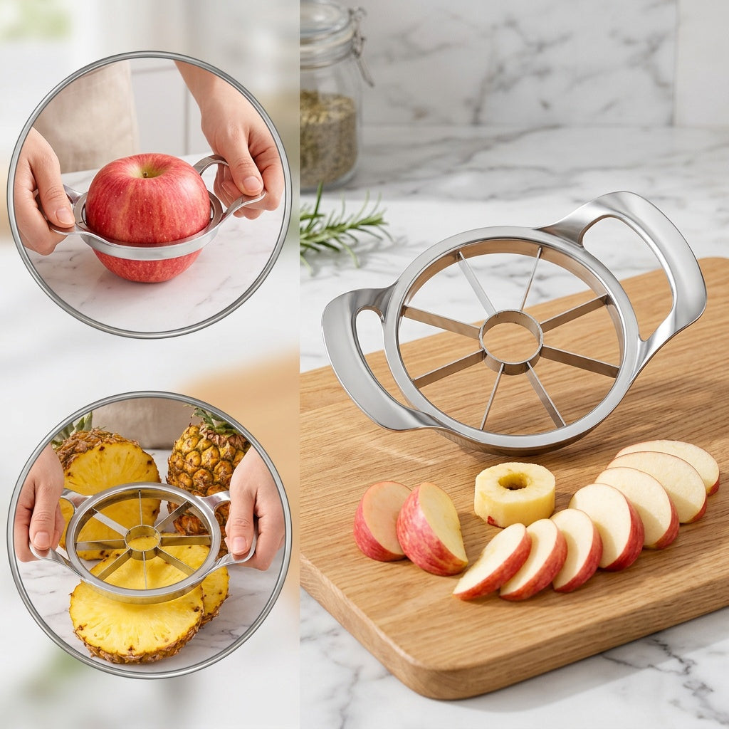 Stainless Steel Fruit Slicer, Ergonomically Designed, Saves Time and Effort, Easy to Clean, Made of Sturdy Material, an Essential Kitchen Gadget - Suitable for Home Kitchens, Restaurants, and Outdoor Picnics