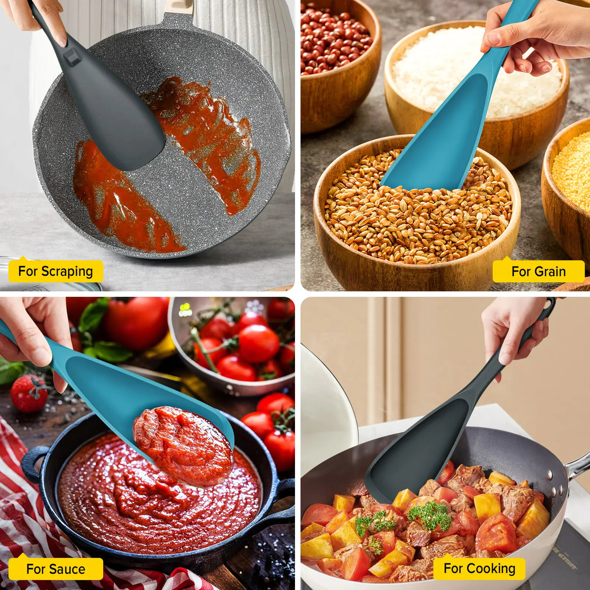 BundlePro Silicone Cooking Spoons 2-Pack - Anti-Adhesive Spatulas & Turners for Nonstick Cookware, BPA-Free Food Grade, Heat Resistant Handles Up to 446°F with Confidence, Top Stays Clean Mixing Kitchen Utensils Set