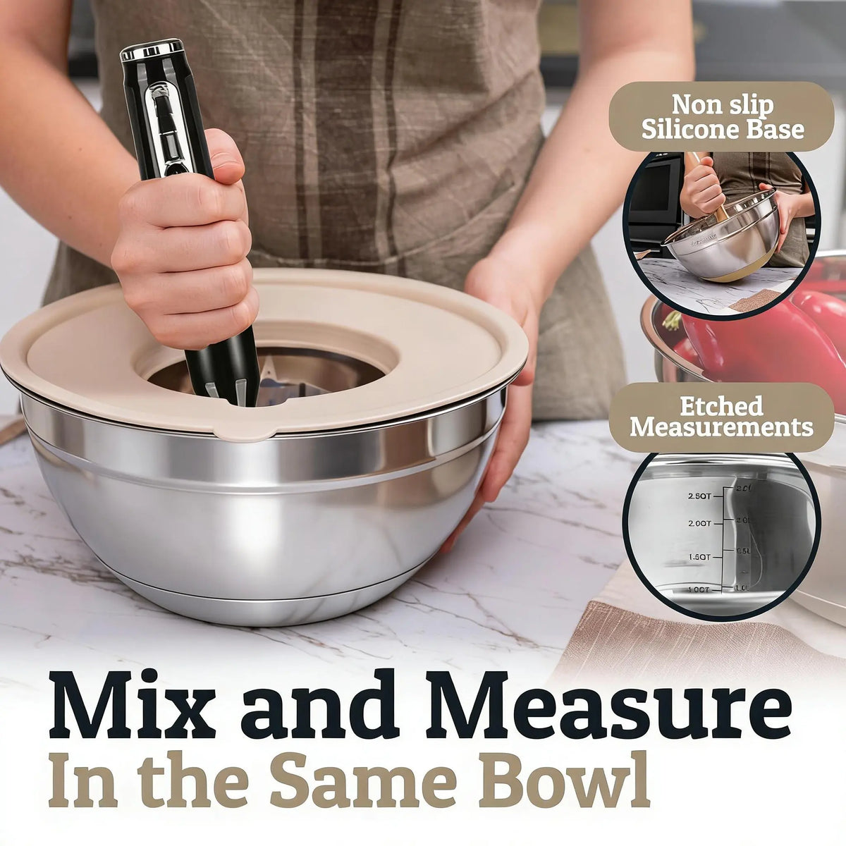 7-Pc Multi-Size Stainless Steel Nesting Bowls Set with Lids, Graters, Whisk, Spatulas - Versatile Bakeware, Space-Saving Kitchenware, Baking Supplies, Everyday Cooking Essentials