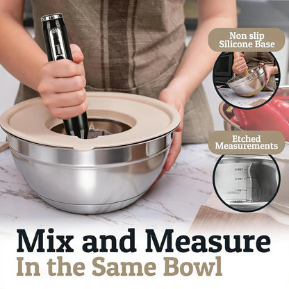7-Pc Multi-Size Stainless Steel Nesting Bowls Set with Lids, Graters, Whisk, Spatulas - Versatile Bakeware, Space-Saving Kitchenware, Baking Supplies, Everyday Cooking Essentials