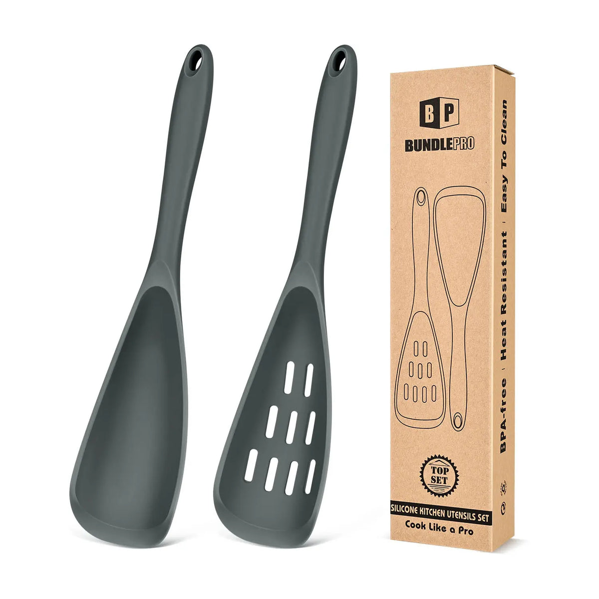 BundlePro Silicone Cooking Utensil Set - 2-Piece Non-Stick Hanging Spatulas with Hang-Dry Holes, BPA-Free, High Temp Resistant, Bulge Keeps Cooktop Clean, Hand Wash Clean Fast, Kitchen Supplies
