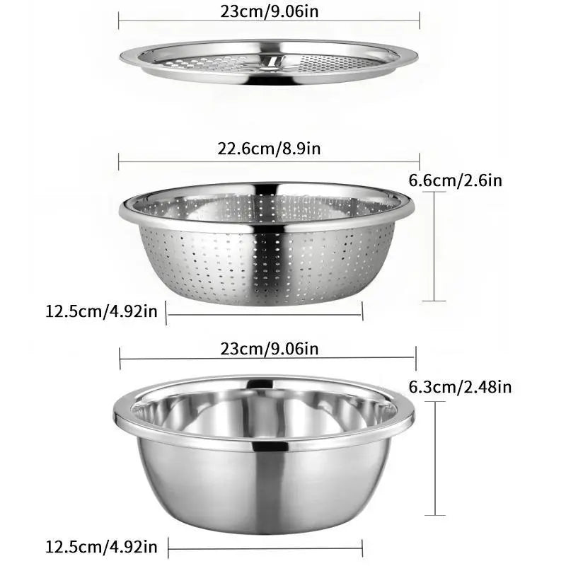 【Homeessentials】 Multifunctional cutting machine,3-In-1 Stainless Steel Multi-Functional Strainer Set, Includes Basin/sieve/cutter, Ideal for Washing Rice Fruits Vegetables Kitchen Essentials.,sohochic
