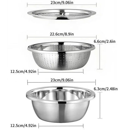 【Homeessentials】 Multifunctional cutting machine,3-In-1 Stainless Steel Multi-Functional Strainer Set, Includes Basin/sieve/cutter, Ideal for Washing Rice Fruits Vegetables Kitchen Essentials.,sohochic