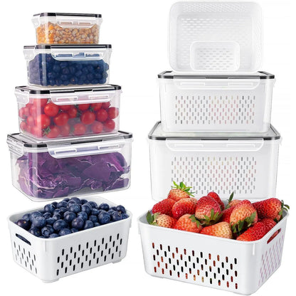 Food Grade PP Washing Basket with Removable Colander Airtight Lid Leakproof Dustproof BPA Free Produce Saver 4PCS 6PCS Set,sohochic
