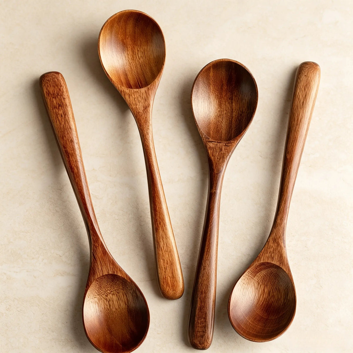 4 & 6 Natural Wooden Spoon Set,Durable Eco‑Friendly Long-Handle Cooking Spoons for Kitchen Cooking, Baking and Serving Kitchen Cooking Accessories, Kitchen Utensils Tool Wooden Cooking Tools-YY1
