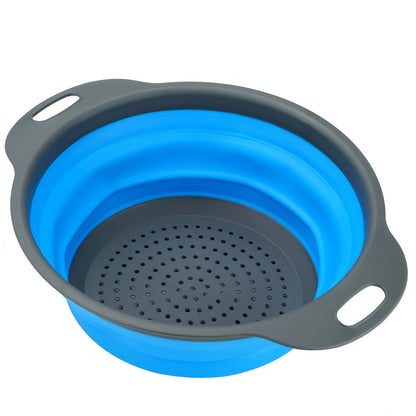 1/2 Set of Round Kitchen Draining Baskets, Foldable Funnel - Includes One Large And One Small, Perfect for Draining Pasta, Vegetables, And Fruits (Green, Red, Blue)