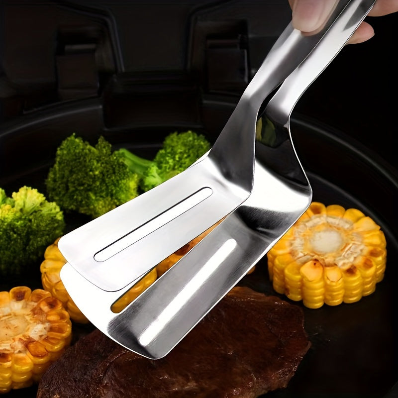 1pc Stainless Steel Steak Clip, Multi-Functional Fish Spatula, Barbecue Clip, Hollow Oil-Draining Food Clip, Kitchen Utensils
