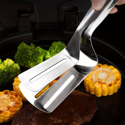 1pc Stainless Steel Steak Clip, Multi-Functional Fish Spatula, Barbecue Clip, Hollow Oil-Draining Food Clip, Kitchen Utensils