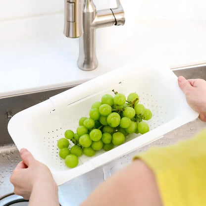 Expandable Sink Colander Basket - Lightweight Rectangular PP Plastic Adjustable Strainer for Vegetable & Fruit Washing, Drain & Rinse, Meal Prep & Everyday Use Kitchen Gadget for Home Cooks with Handles