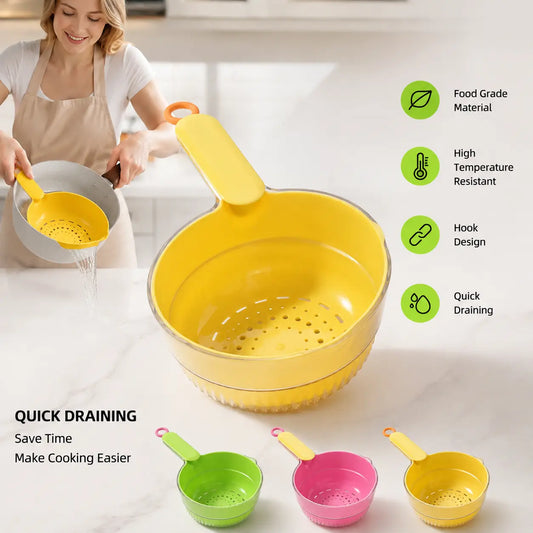 Double Layer Kitchen Colander Sieve with Filters, 1 Count High Temp Res Utensil - Handle, Hanging Hole, Basin-Style Basket Strainer for Food Draining & Scoop-Compatible Transfer, Kitchen Accessories for Daily Use,sohochic