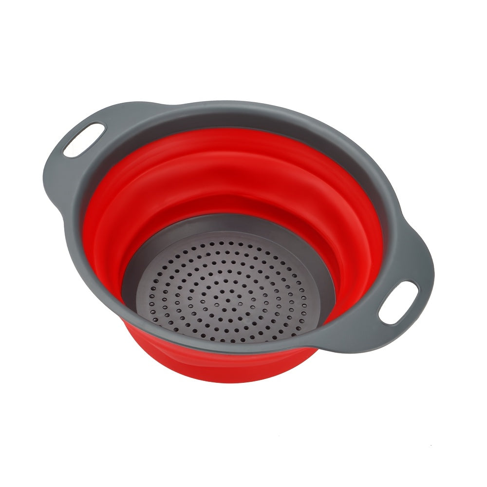 1/2 Set of Round Kitchen Draining Baskets, Foldable Funnel - Includes One Large And One Small, Perfect for Draining Pasta, Vegetables, And Fruits (Green, Red, Blue)
