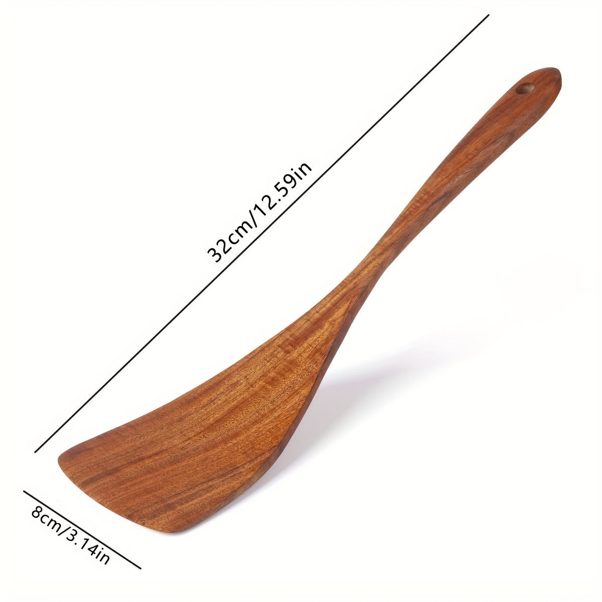 Premium Acacia Wood Spatula with Long Handle - Non-Stick, Flat Bottom for Easy Cooking & Serving