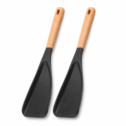 5-Pcs Silicone Spatula Turner Set with Wooden Handle - Nonstick, Heat-Resistant Multifunctional Kitchen Tools with Convenient Hanging Hole, Cookware for Everyday Cooking, Flipping Eggs/Pancakes, Easy Clean Home Supply, Stirring