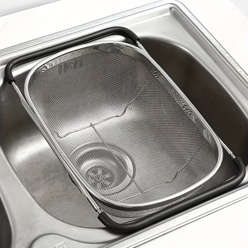 1pc, Sink Colander, Vegetable Sink Washing Basket, Fruit Drain Basket Rack, Stainless Steel Drain Basket, Strainer Basket, Adjustable Sink Rack, Multifunctional Colander, Kitchen Stuff, Kitchen Gadgets, Kitchen Accessories