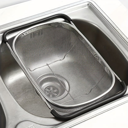 1pc, Sink Colander, Vegetable Sink Washing Basket, Fruit Drain Basket Rack, Stainless Steel Drain Basket, Strainer Basket, Adjustable Sink Rack, Multifunctional Colander, Kitchen Stuff, Kitchen Gadgets, Kitchen Accessories