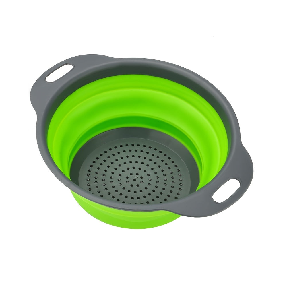 1/2 Set of Round Kitchen Draining Baskets, Foldable Funnel - Includes One Large And One Small, Perfect for Draining Pasta, Vegetables, And Fruits (Green, Red, Blue)