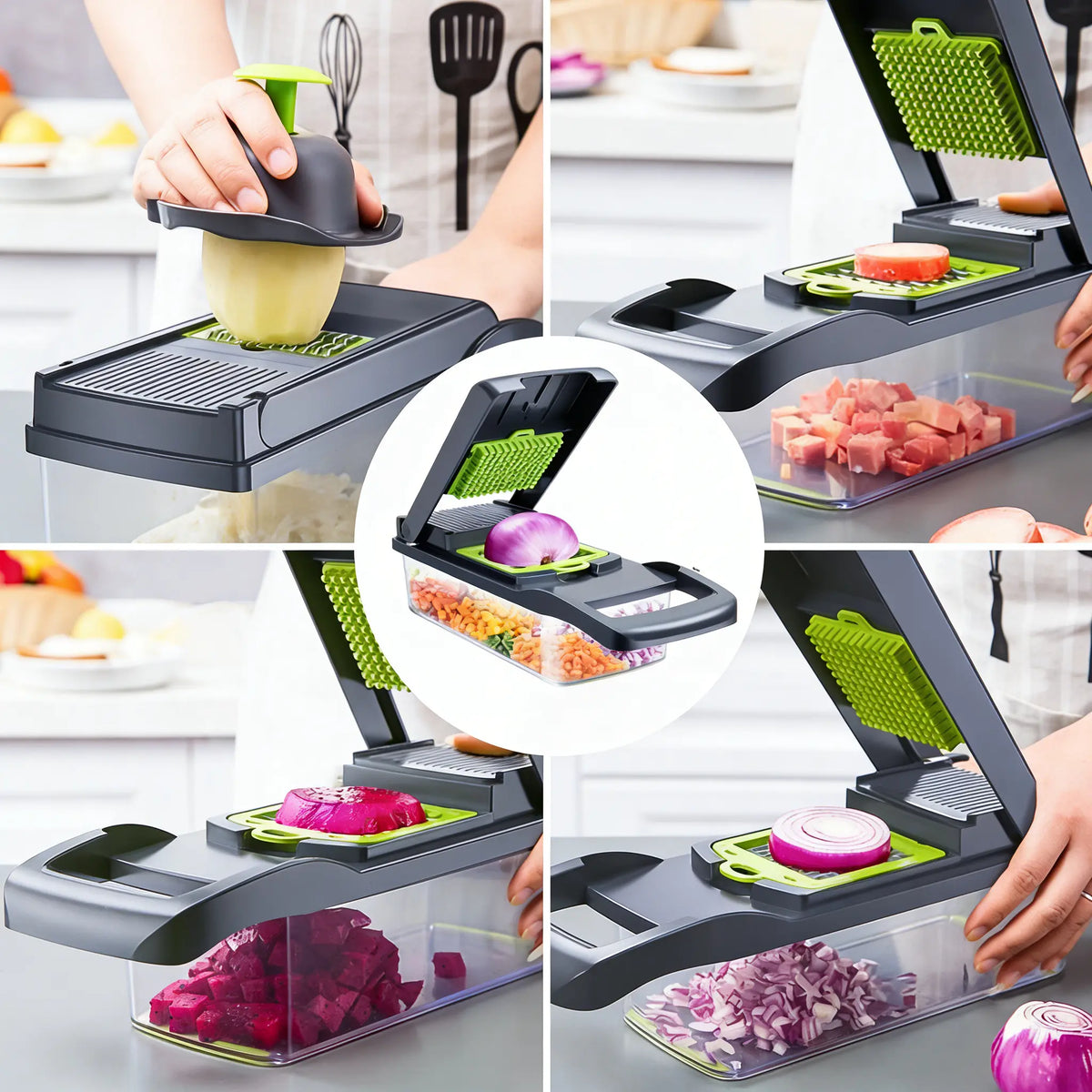 Durable Kitchen Slicer Dicer - Reusable ABS Multi-Use Kitchen Utensil with Slice-Dice-Grate, Rustproof Slicing, Peeler, Mechanical Design, Removable Parts for Easy Rinse Clean, Quick Chop Time, Portable Meal Prep Tool,sohochic
