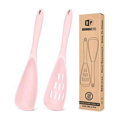 BundlePro Silicone Cooking Utensil Set - 2-Piece Non-Stick Hanging Spatulas with Hang-Dry Holes, BPA-Free, High Temp Resistant, Bulge Keeps Cooktop Clean, Hand Wash Clean Fast, Kitchen Supplies