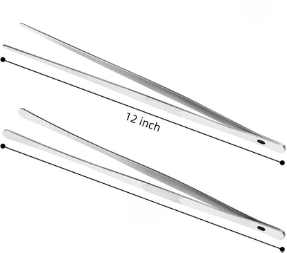 Stylish Reusable 2PCS 12" Long Handle Stainless Steel Kitchen Tongs - Precision Serrated Tips Metal Utensils for Chefs, Grilling, Serving Food