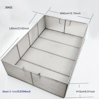 304 Stainless Steel Cleaning Basket, Metal Wire Mesh Basket, Cleaning And Filtering Equipment, Workpiece Drainage, Steaming, Frying, Screening And Filtering, High Load-Bearing Slag Separation, Rectangular, Storage, And Other Multi-Purpose