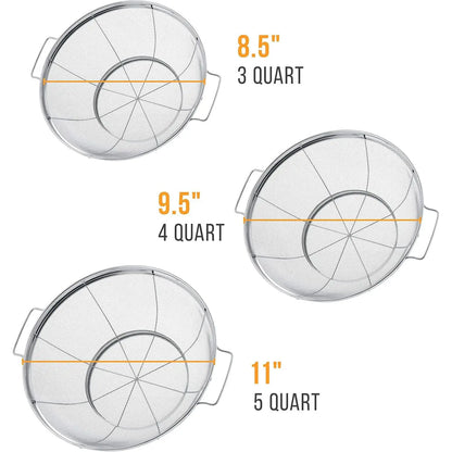 Sturdy 3-Piece Stainless Steel Colander Strainer Set - 5, 4, 3-Quart Steel Mesh Baskets with Handles, Resting Base, Ideal for Cooking Prep (Varied Capacity Kitchen Sieve Utensil)