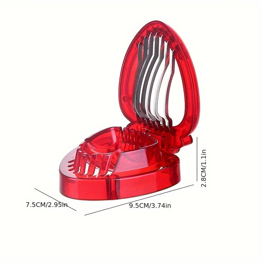 Stainless Steel Manual Strawberry Slicer - Ergonomic Fruit Slicer with Bent Blades for Berries, Cherries, Apples | No Electricity Needed, Easy-Clean Kitchen Tool for Smoothies, Desserts & Breakfast Prep, Visually Appealing Kitchenware | Easyclean Material