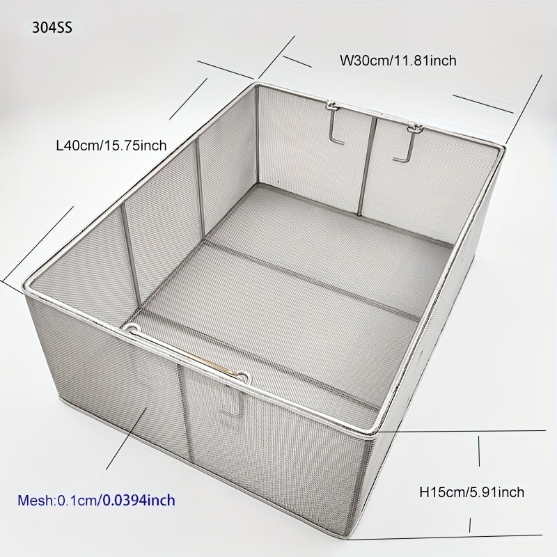 304 Stainless Steel Cleaning Basket, Metal Wire Mesh Basket, Cleaning And Filtering Equipment, Workpiece Drainage, Steaming, Frying, Screening And Filtering, High Load-Bearing Slag Separation, Rectangular, Storage, And Other Multi-Purpose