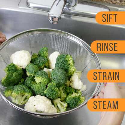 U.S. Kitchen Supply Set of 3 Stainless Steel Colander Strainers Net Baskets 5, 4, & 3-Quart - Colander with Handles & Resting Base - Stainless Steel Sieve, Mesh Strainers and Colanders for Kitchen
