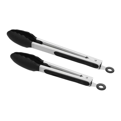 Kitchen Tongs with Silicone Tips - Stainless Steel tongs for cooking - 9" and 12" Tongs With Silicone Rubber Non Slip Grips, Heat Resistant Metal Tongs.