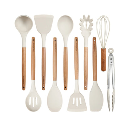 NULAS Silicone Cooking Utensils Set 10 Pcs - BPA Free Kitchen Utensil Set with Heat-Resistant Wood Handles, Non-Scratch Spatula Set Safe for Nonstick Cookware (Black) summerwins,home essentials sohochic