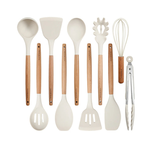 NULAS Silicone Cooking Utensils Set 10 Pcs - BPA Free Kitchen Utensil Set with Heat-Resistant Wood Handles, Non-Scratch Spatula Set Safe for Nonstick Cookware (Black) summerwins,home essentials sohochic