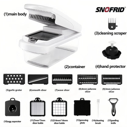 Snofrid 15-in-1 Multifunctional Vegetable Chopper with 8 Blades, Container, Professional Design, Handle & Wave Slicer - Kitchen Accessories, Mom Gadgets for Salad, Potato - Dealsforyoudays Flash Sale Home Item