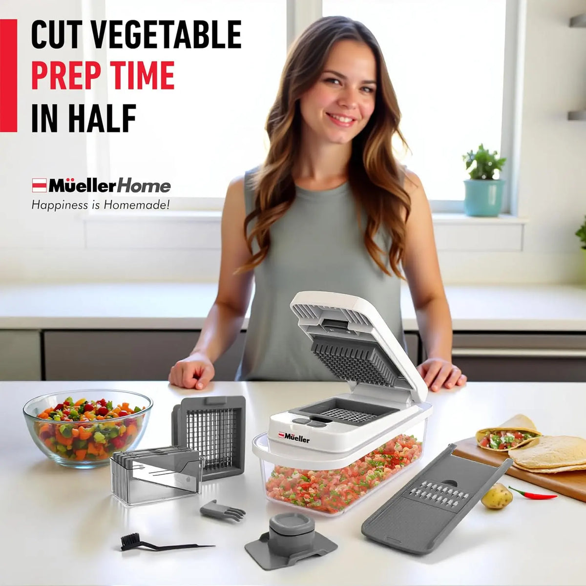 10-in-1 Vegetable Chopper & Mandoline Slicer, 8-Blade Food Chopper with Container, Onion Cutter, Slicer, Grater & Shredder for Kitchen Food Prep