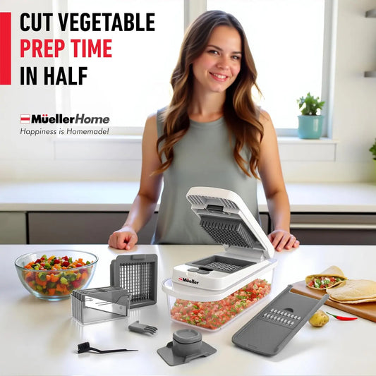 10-in-1 Vegetable Chopper & Mandoline Slicer, 8-Blade Food Chopper with Container, Onion Cutter, Slicer, Grater & Shredder for Kitchen Food Prep
