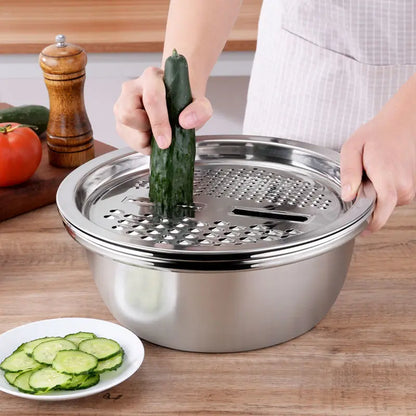 3PCS Sturdy Multi-Functional Thick Stainless Steel Bowls with Strainer Basket - Kitchen Utensils, Food Colander Kitchenware, Filtration Basket, Space-Saving Nesting, Dishwasher Safe, Rust-Proof Essential Set (for Veggie Washing, Rice Rinsing)