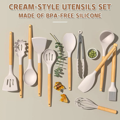 Kitchen Cooking Utensils Set, 33 pcs Non-stick Silicone Spatula Set with Holder Handle Heat Resistant Gadgets Utensil High quality