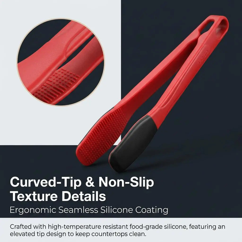 Silicone Tongs for Cooking, Stainless Steel Kitchen Tongs with Silicone Tips, Heat Resistant Lightweight Non-Scratch for Flipping Fish, Steak, Toast & Bread, Dishwasher Safe