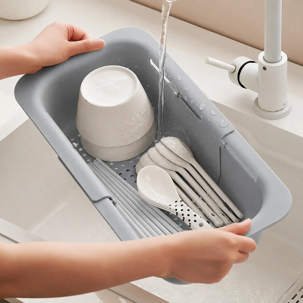 UFORU Collapsible Drain Basket, Kitchen Sink Strainer, Vegetable Wash Basket, Storage Rack, Fruit and Vegetable Drain Basket, Draining Utensils,