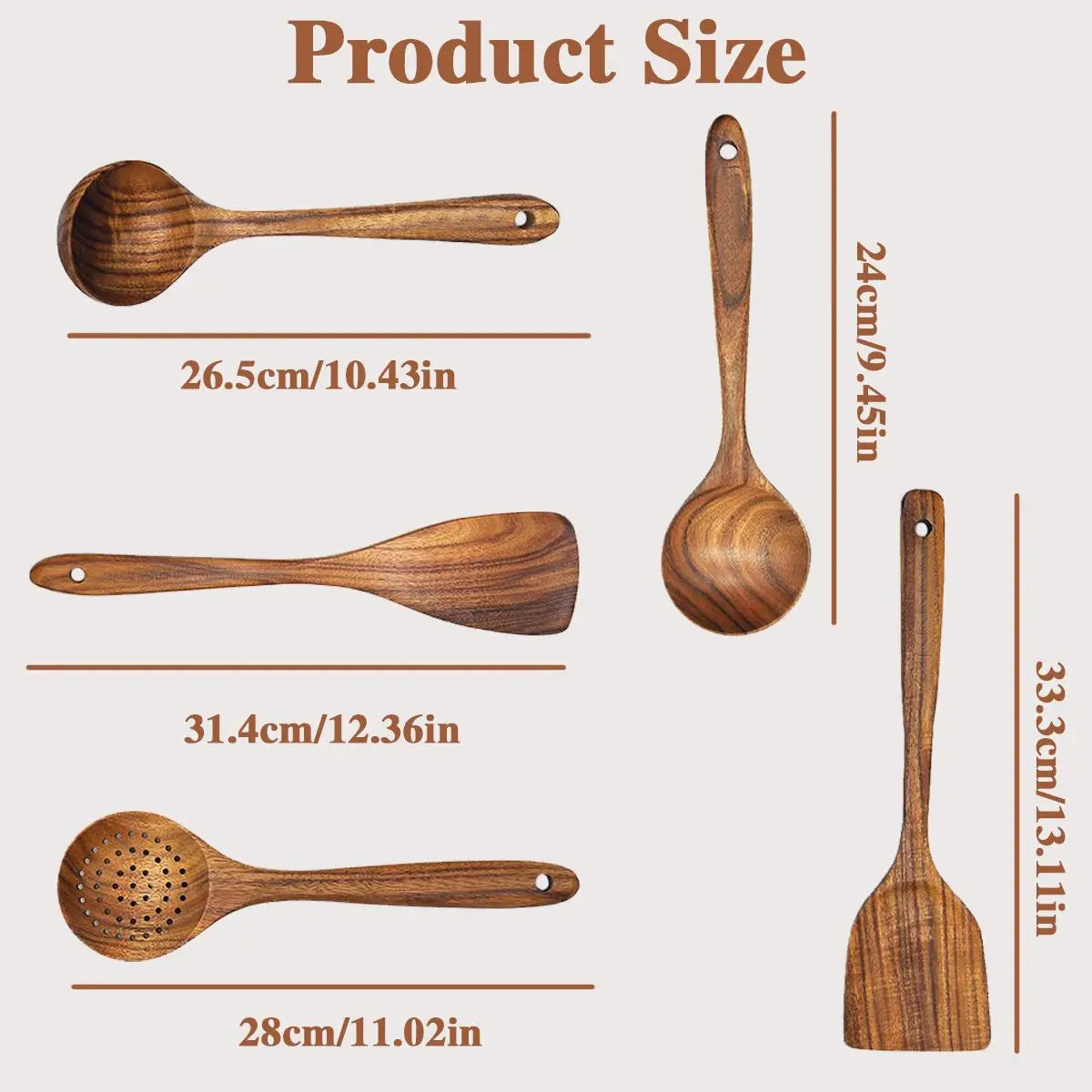 Premium Wooden Kitchen Utensils Bundle Set Spatulas & Turners (5-10Piece) - Ergonomic Handles, Natural Eco-Friendly, Heat-Resistant, Durable, Easy-to-Clean for Non-Stick Pans, Stirring, Pancake Flip Ease, Kitchen Decor