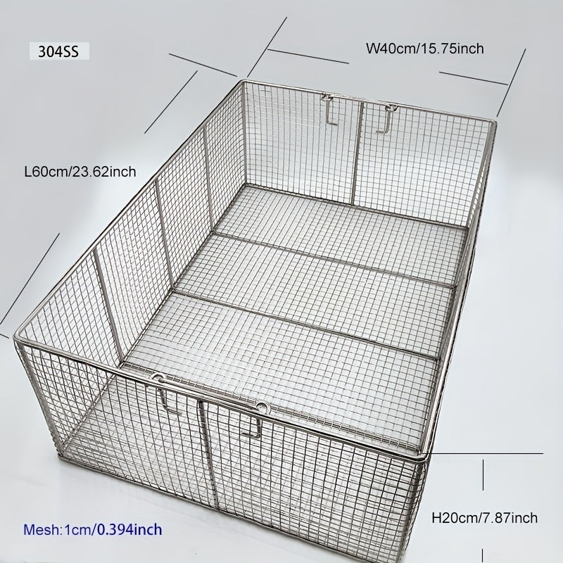 304 Stainless Steel Cleaning Basket, Metal Wire Mesh Basket, Cleaning And Filtering Equipment, Workpiece Drainage, Steaming, Frying, Screening And Filtering, High Load-Bearing Slag Separation, Rectangular, Storage, And Other Multi-Purpose