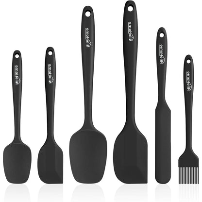 6 count  Spatula Set with  Brush,Mixing-Black | -Grade Material,Heat Resistant Up to 600°F,Dishwasher Safe,