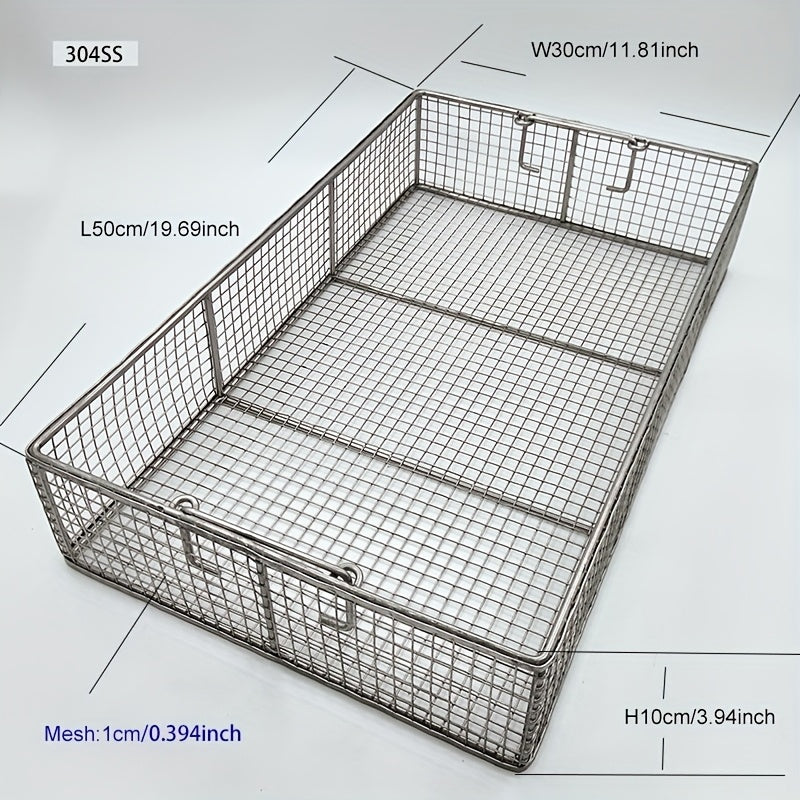 304 Stainless Steel Cleaning Basket, Metal Wire Mesh Basket, Cleaning And Filtering Equipment, Workpiece Drainage, Steaming, Frying, Screening And Filtering, High Load-Bearing Slag Separation, Rectangular, Storage, And Other Multi-Purpose